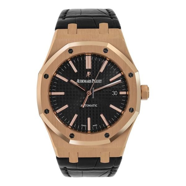 Audemars Piguet Royal Oak Rose Gold Black Leather Watch - 41mm
