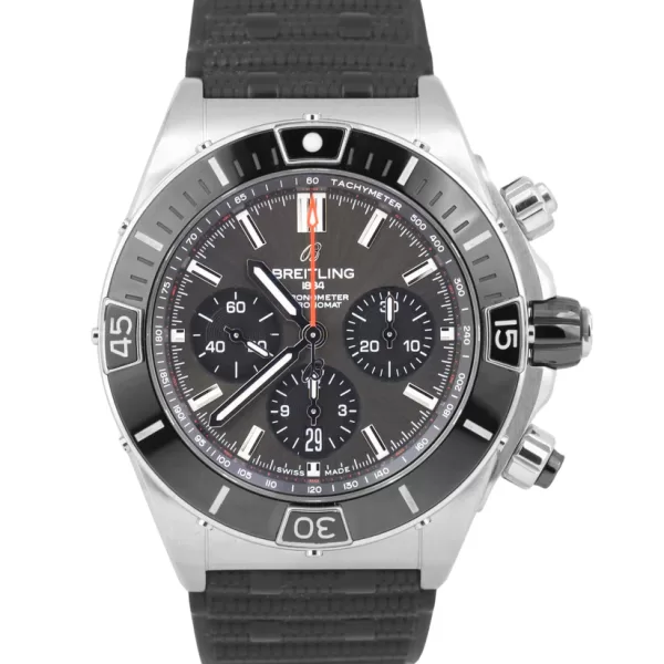 Get Breitling Super Chronomat B01 44 Black Dial Rubber Strap