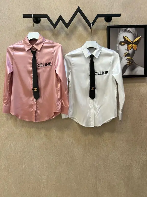 CELINE Tie Shirt with Metal Rivet Shoulder Pads