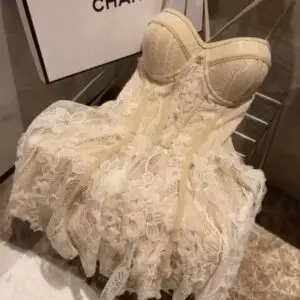 CHANEL Lace Pearl Corset Bustier Top