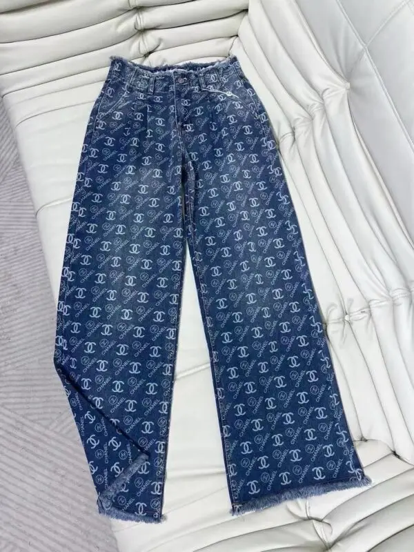 CHANEL Dark Blue White Silver Jeans