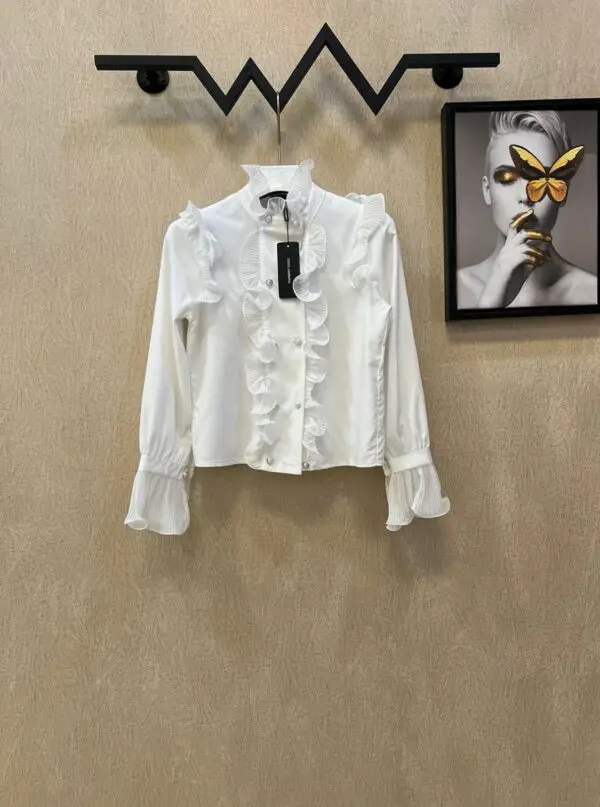CHANEL White Ruffle Top