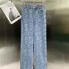 GUCCI Light Blue Denim White CC Print Pant