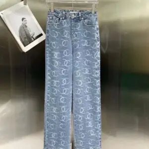 GUCCI Light Blue Denim White CC Print Pant