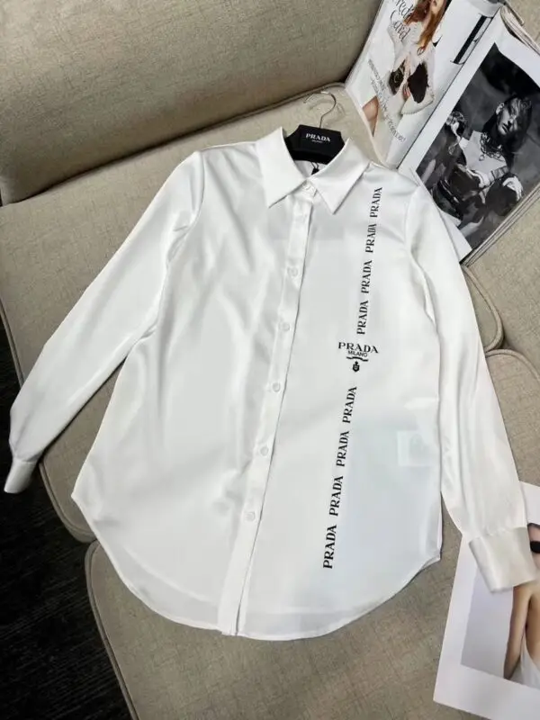 PRADA White Slim Prints Long Sleeve Shirt