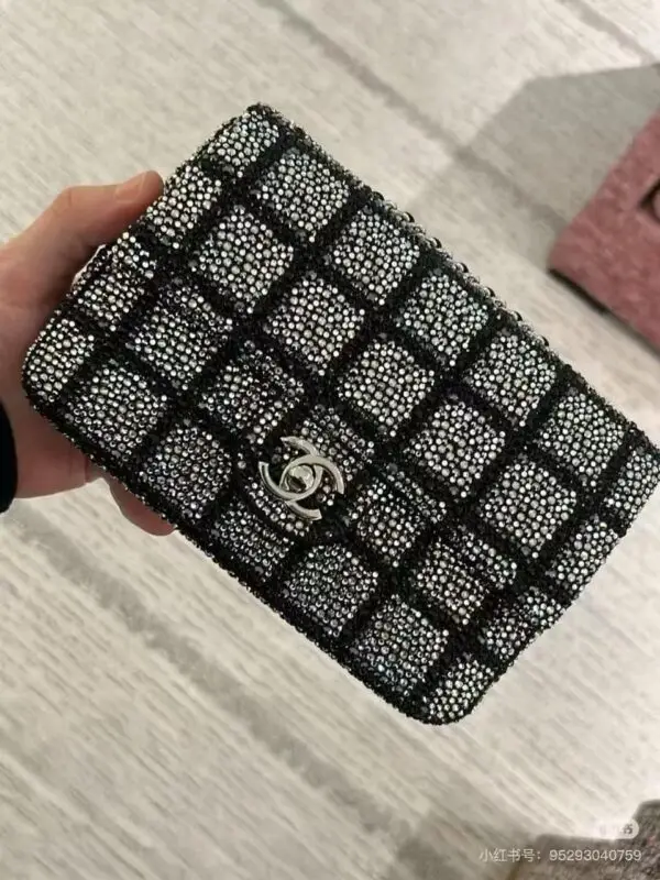 CHANEL Black Strass Silver-Tone Metal Clutch