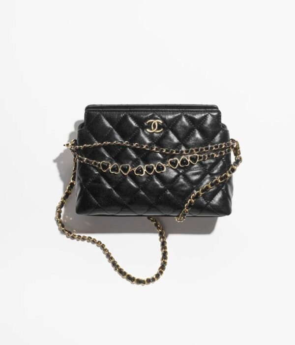 Design CLUTCH WITH CHAIN Shiny Crumpled Calfskin, Resin & Gold-Tone Metal - Dubai Fashion LUX