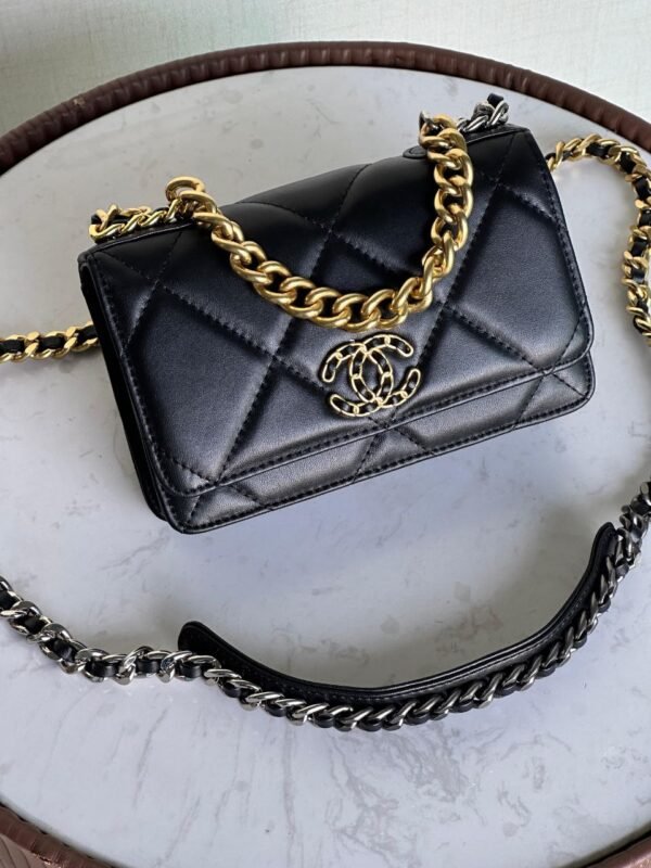 CHANEL Leather Flap Chain Wallet
