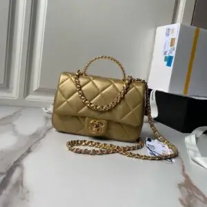 Design Lambskin Quilted Resin Top Handle Flap Phone Holder With Chain - Dubai Fashion LUX