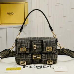 Design Multipocket Baguette Brown FF jacquard fabric bag - Dubai Fashion LUX
