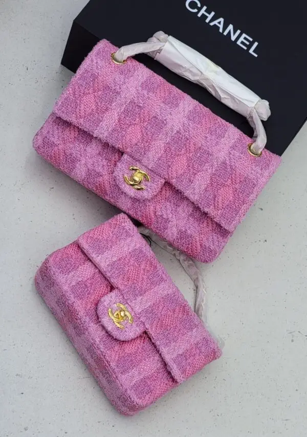 Design Tweed Quilted Mini Top Handle Rectangular Flap Dark - Dubai Fashion LUX