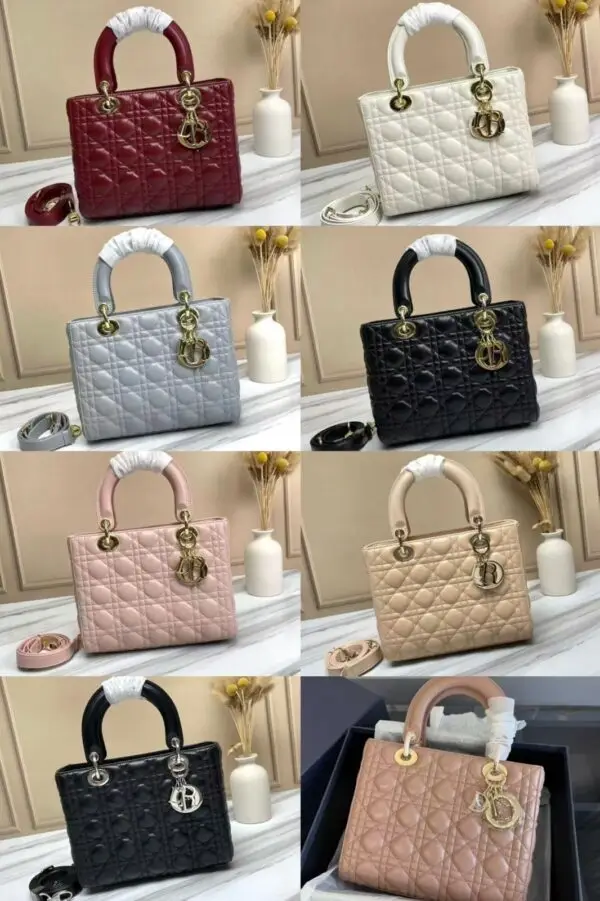 DIOR Grey Lambskin Medium Lady Bag