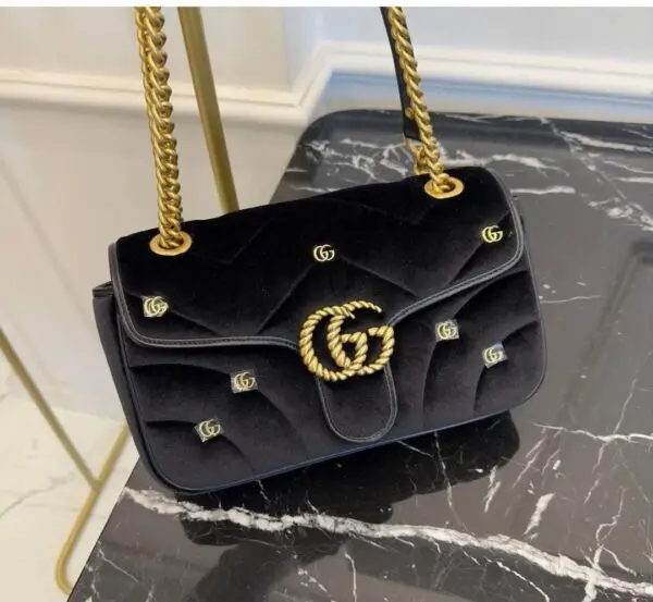 GUCCI Black Velvet Mini GG Marmont Shoulder Bag