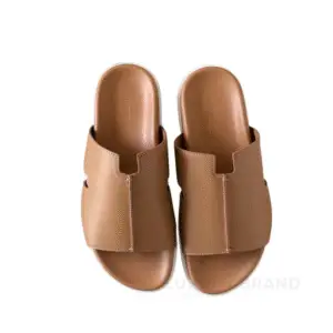 HERMES Baron Men's Caramel Leather Slippers