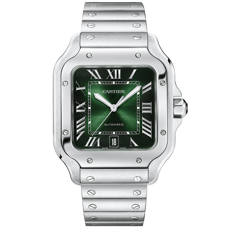 CARTIER Santos De Large Model Automatic Green Dial Men's Watch - copywatchesdubai.com