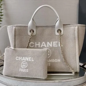 Design 22S Deauville Grey Large Shopping 30cm 2Way Silver Chain Handle Tote Bag for women - Dubai Fashion LUX