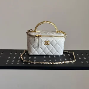 Design Chain Vanity Mini 2way Shoulder crossbody Bag Lambskin White GHW - Dubai Fashion LUX