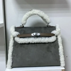 Design Kelly 35 Retourne Teddy Shearling Ebene Barenia Palladium Hardware - Dubai Fashion LUX
