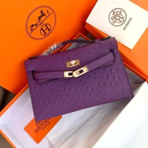 Design Kelly Pochette Anemone Ostrich Permabrass Hardware - Dubai Fashion LUX