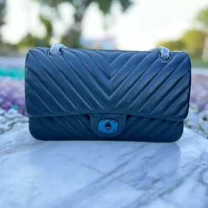 Design Lambskin Chevron Double Stitch Medium Single Flap - Dubai Fashion LUX
