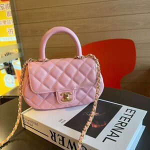 Design Large Bag With Top Handle Pearly Lambskin Gold-Tone Metal Black - Dubai Fashion LUX