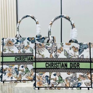Design MEDIUM BOOK TOTE White Multicolor Toile de Jouy Mexico Embroidery - Dubai Fashion LUX