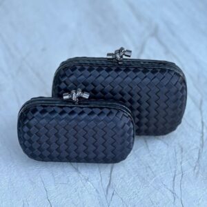 Design Nappa Intrecciato Chain Knot Clutch Steel - Dubai Fashion LUX