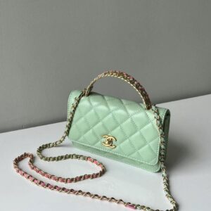 Design Rainbow Top Handle Wallet On Chain WOC White Glazed Lambskin 23P - Dubai Fashion LUX