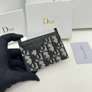 Design Saddle Card Holder Black Grained Calfskin and Beige and Black Oblique Jacquard - Dubai Fashion LUX