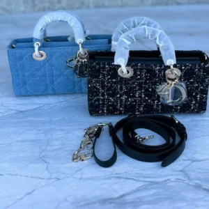 Design SMALL LADY D-JOY BAG MACROCANNAGE DENIM BLUE LGHW - Dubai Fashion LUX