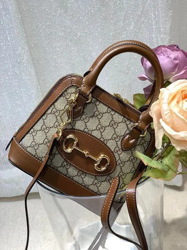 Design Supreme Monogram Azalea Calfskin Mini Horsebit 1955 Top Handle Bag Beige Ebony Brown Sugar - Dubai Fashion LUX