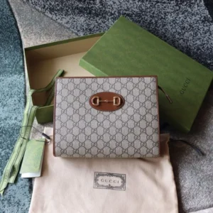 Design Supreme Monogram Horsebit 1955 Zip Pouch Beige Brown Sugar - Dubai Fashion LUX