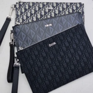 Design Unisex A5 Pouch Black CD Diamond Canvas Smooth Calfskin - Dubai Fashion LUX