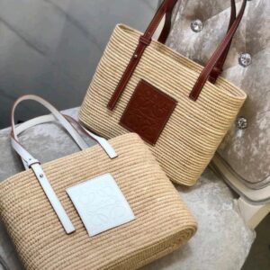 LOEWE Raffia Basket Tote Bag with Gold Hardware – Luxury Woven Summer Tote