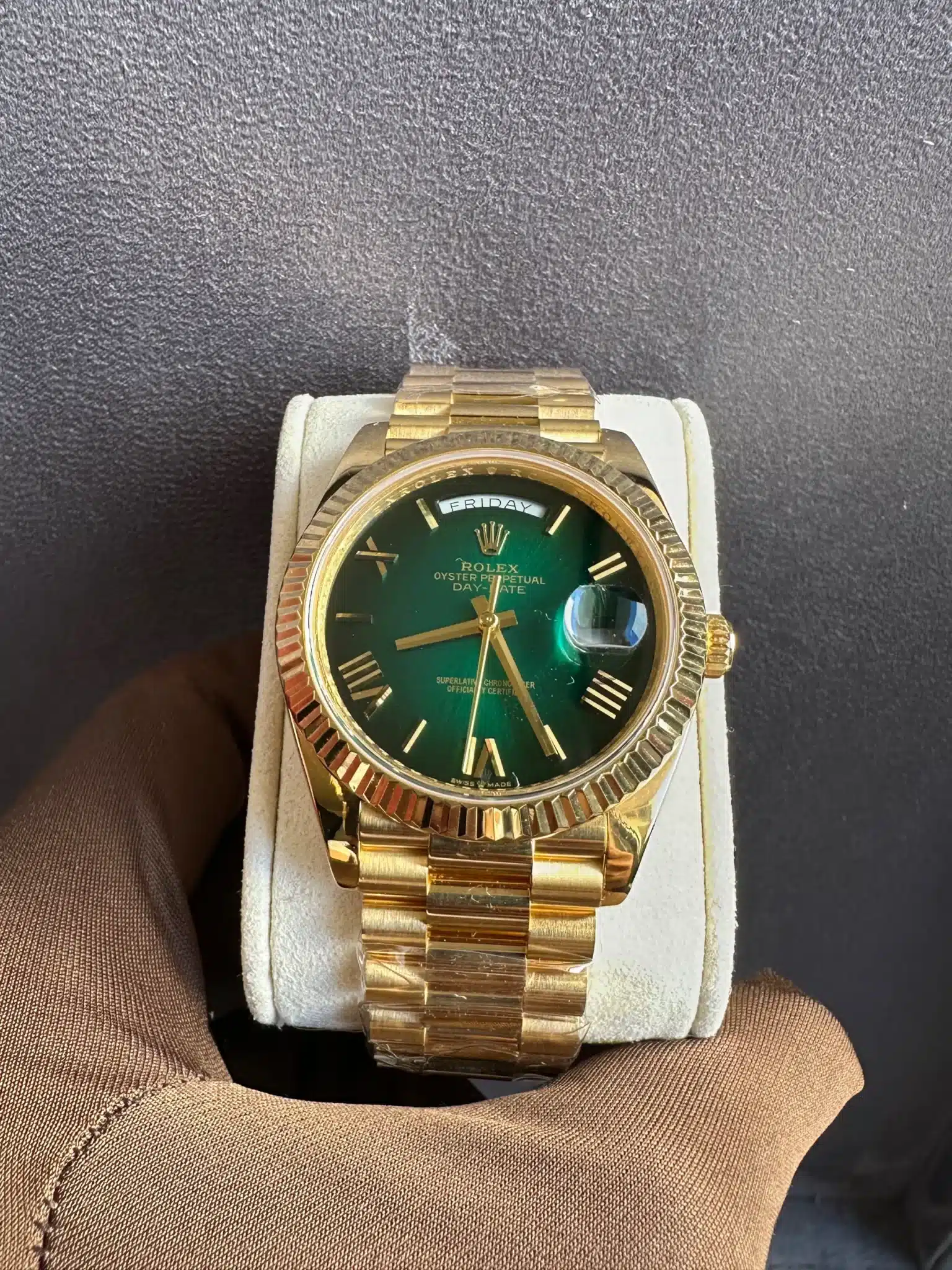Rolex Day-Date 40 Ombre’ Green Dial(Gold Plated) - copywatchesdubai.com