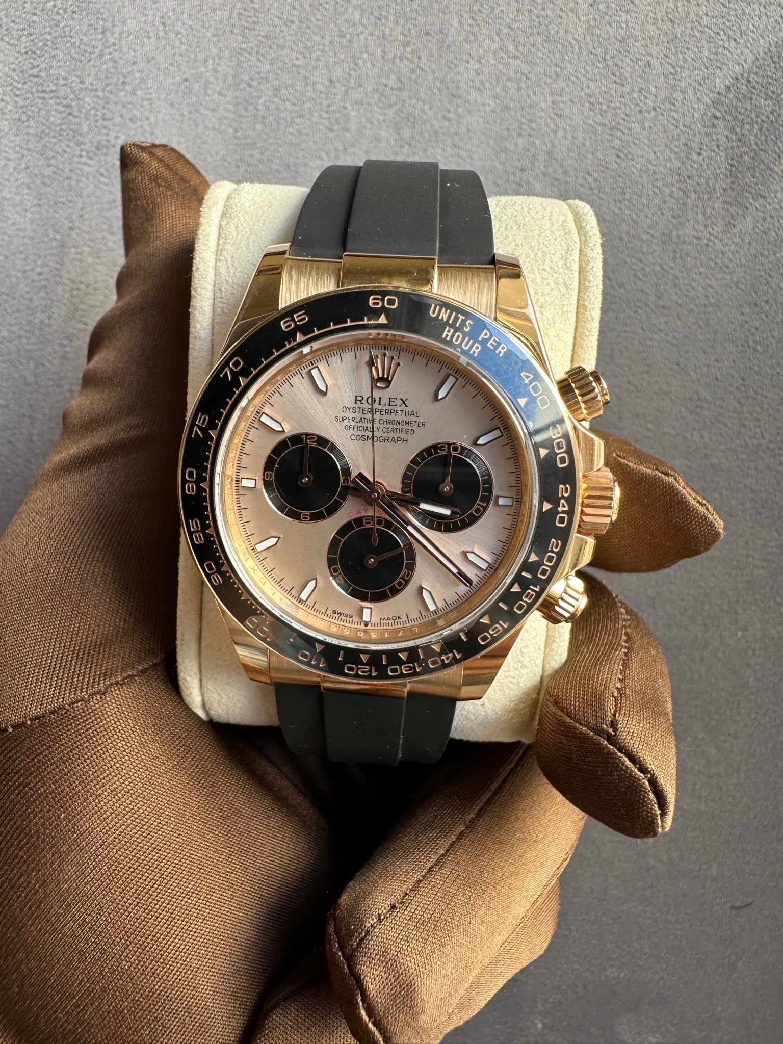 Rolex Daytona Sundust Dial Rose Gold Oysterflex - copywatchesdubai.com