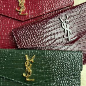SAINT LAURENT Uptown Crocodile Embossed Leather Pouch | Luxury YSL Accessory