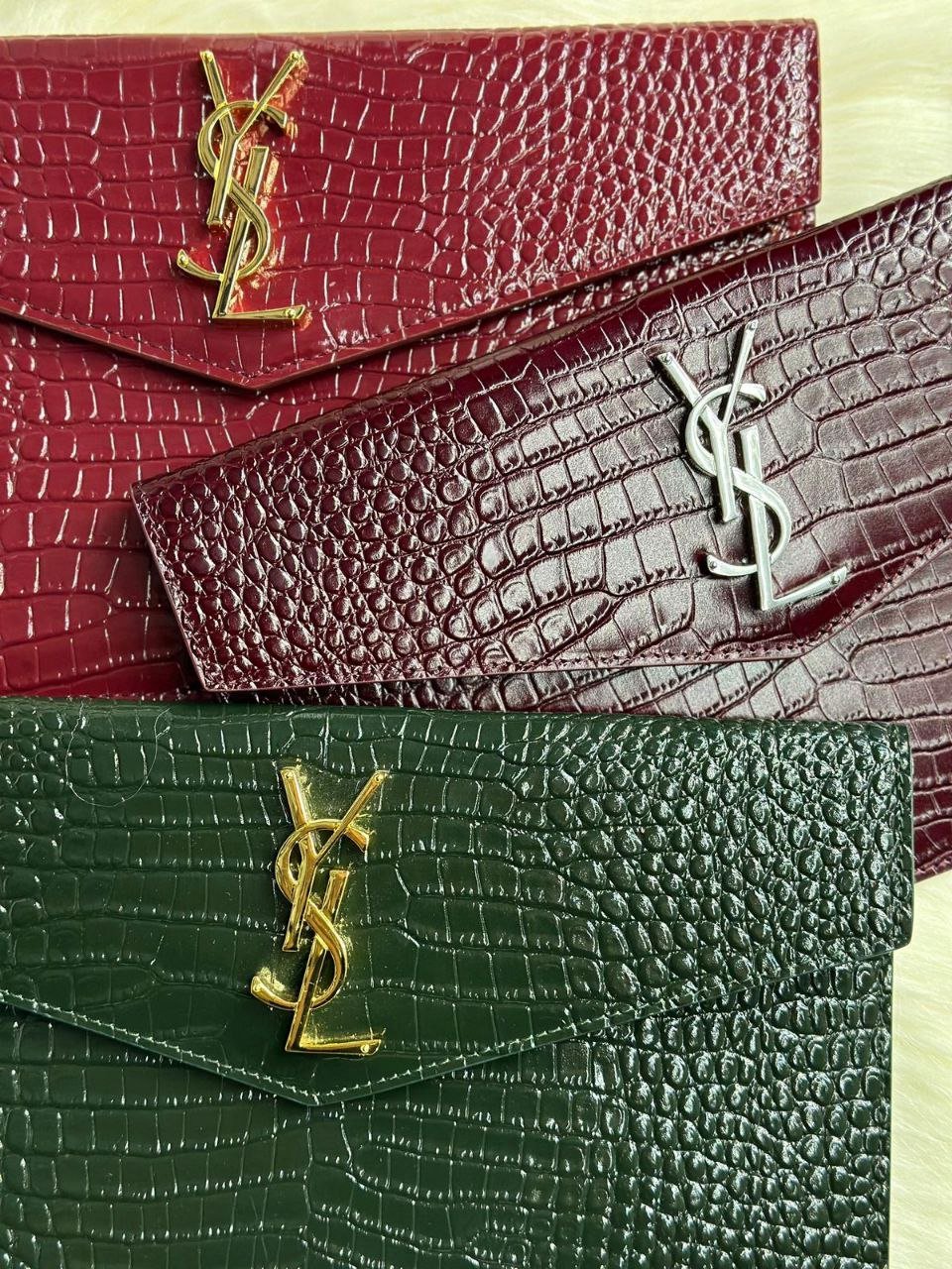 SAINT LAURENT Uptown Crocodile Embossed Leather Pouch | Luxury YSL Accessory