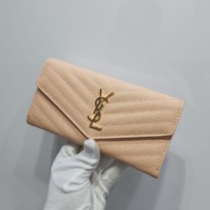 YSL Grain De Poudre Matelasse Chevron Monogram Flap Wallet