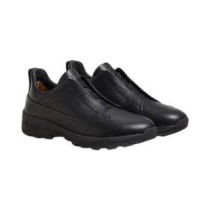 Zegna Black Leather Triple-Stitch Monte Sneakers