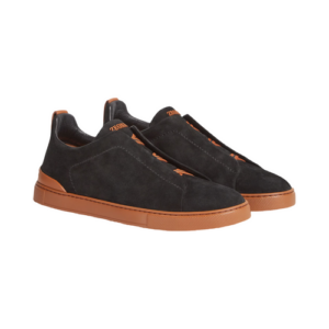 Zegna Black Suede Triple Stitch Sneakers