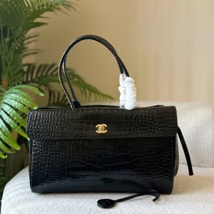 Black Chanel Crocodile-Embossed Calfskin Handbag