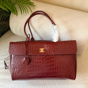 Burgundy Chanel Crocodile-Embossed Calfskin Handbag