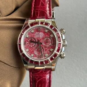 116589SALV White Gold Ruby Set Bezel Rubellite Dial Full Set