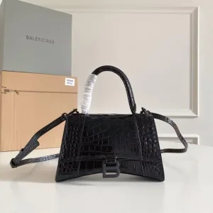 Balenciaga Hourglass Bag Crocodile Leather Black