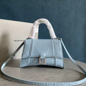 Balenciaga Hourglass Bag Crocodile Leather Light Blue