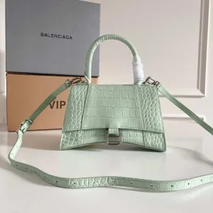 Balenciaga Hourglass Bag Crocodile Leather Light Green