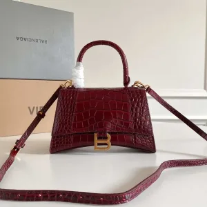 Balenciaga Hourglass bag Burgundy crocodile-embossed leather