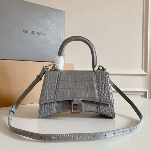 Balenciaga Hourglass bag Gray crocodile-embossed leather