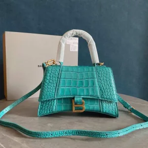 Balenciaga Hourglass bag Green crocodile-embossed